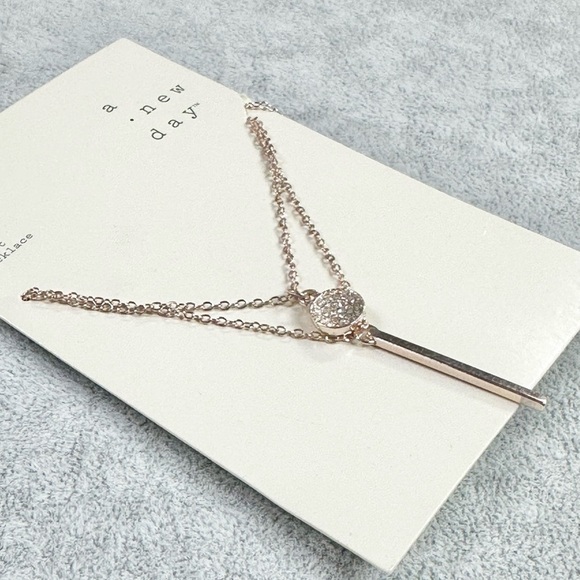 a . new day Gold Tone Two Strand With Rhinestone Charm Necklace - Picture 3 of 4